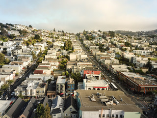 Horizontal aerial view of The Castro District neighborhood synonymous with gay culture in Eureka...