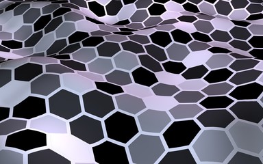 Honeycomb with a gradient color. Perspective view on polygon look like honeycomb. Wavy surface. Isometric geometry. 3D illustration