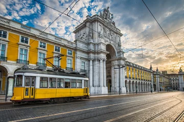 Foto op Canvas Historic yellow tram in Lisbon, Portugal © Mapics