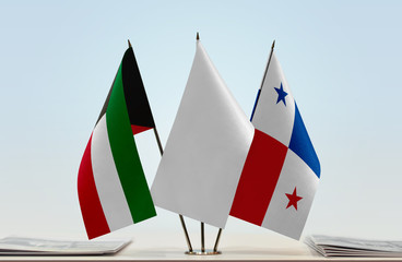 Flags of Kuwait and Panama with a white flag in the middle