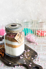 Mixture of ingredients for baking cookies for Valentine's Day