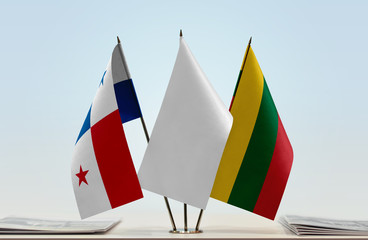 Flags of Panama and Lithuania with a white flag in the middle