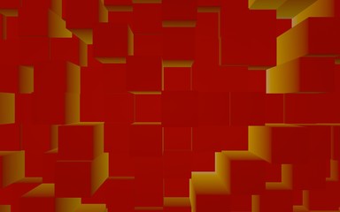 Abstract red elegant cube geometric background. Chaotically advanced rectangular bars. 3D Rendering, 3D illustration
