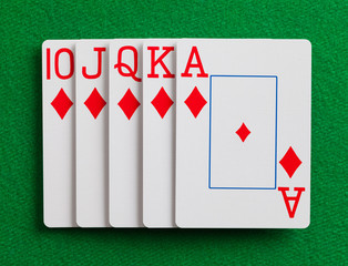 Royal Flush On Green Card Table