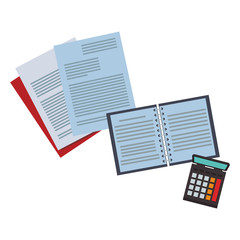 Documents and notebook with calculator
