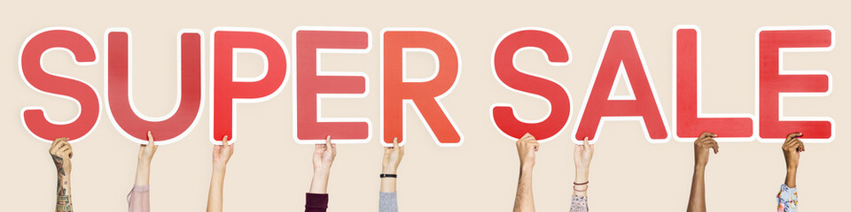 Hands holding the words super sale