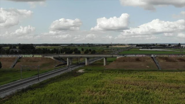 Aerial view over the betuwelijn, Bemmel, GLD