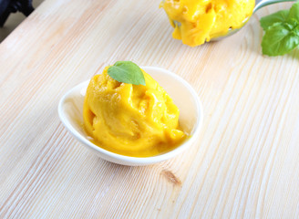 mango sorbet on a light background
