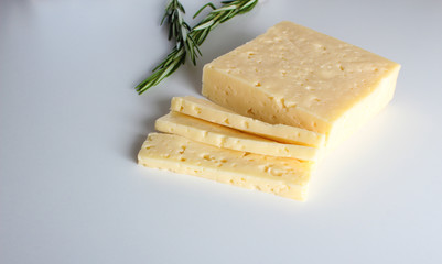 cheese cut into white background