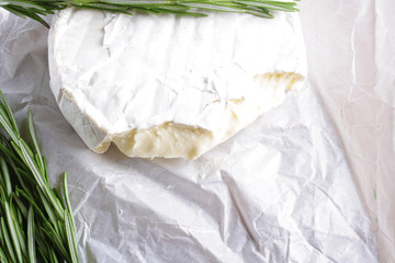 cheese brie wooden background rosemary