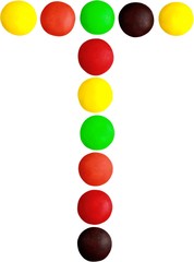 Letter T made out of candy