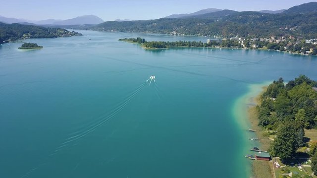 Motorboat on Lake W&radic;&part;rth in Carinthia - Austria