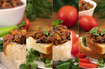 A collage of photos of sandwiches with steamed vegetables and parsley.
