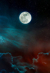 Fototapeta na wymiar Landscape of night sky and bright full moon with many stars.
