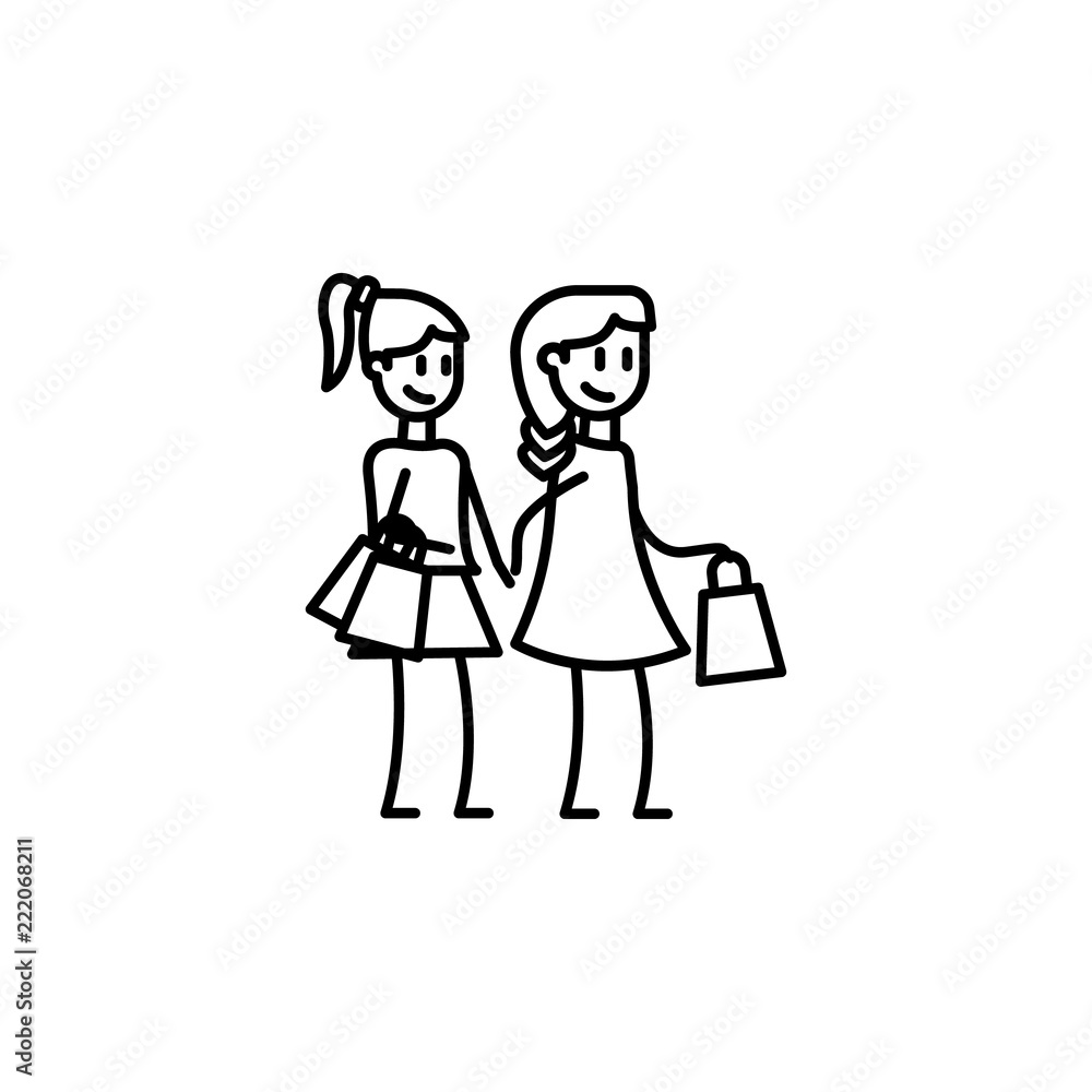 Aufkleber girlfriends on purchases icon. element of friendship icon for mobile concept and web apps. thin line