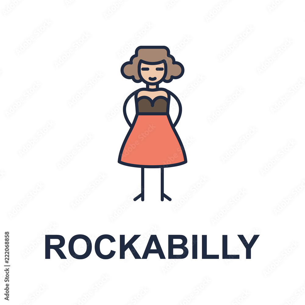 Poster rockabilly musician icon. element of music style icon for mobile concept and web apps. colored rocka