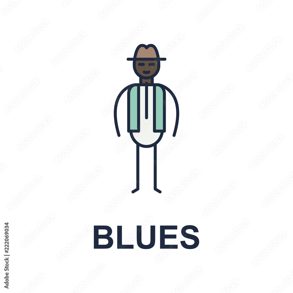 Poster blues musician icon. element of music style icon for mobile concept and web apps. colored blues musi