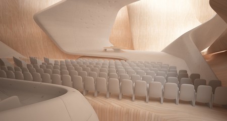 Conceptual abstract design of the interior of the concert hall and grand piano in a modern style. 3D illustration and rendering.