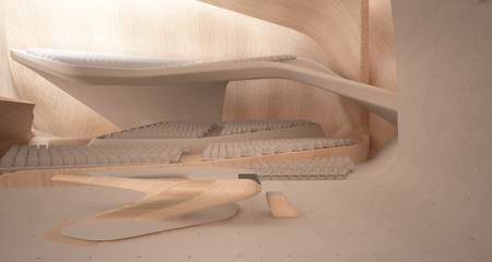 Conceptual abstract design of the interior of the concert hall and grand piano in a modern style. 3D illustration and rendering.