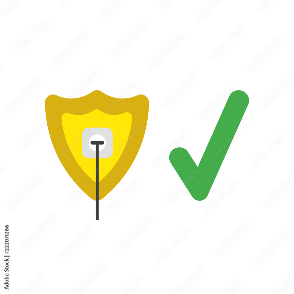 Poster vector icon concept of guard shield with plug plugged into outlet with check mark