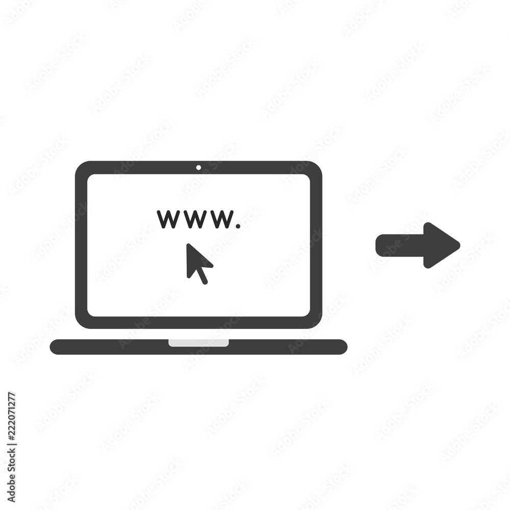 Aufkleber vector icon concept of www and mouse cursor inside laptop computer screen