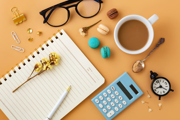 Woman workspace, flat lay