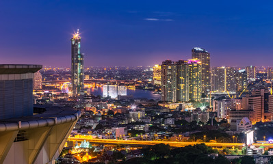 Fototapeta premium Bangkok Skyscraper Cityscape at Twilight Time, Thailand.