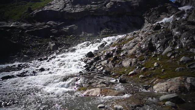 Overall view of river coming down from Folgefonna glacier in Norway.