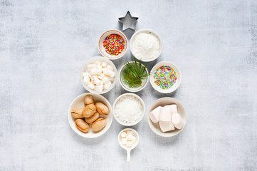 Festive Christmas tree made of plates and food