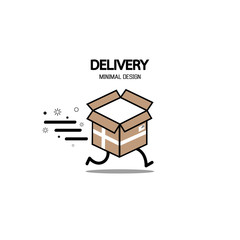 Fast delivery logo. Minimal design with a running box. Vector illustration