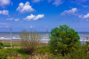 Fototapeta na wymiar View of the seashore in a clear sunny day