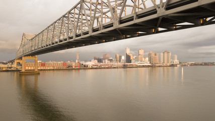 New Orleans Aerial View Under the Highway Bridge Deck Over the Mississippi River