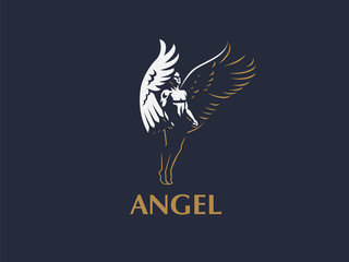 Angel man. Vector emblem.