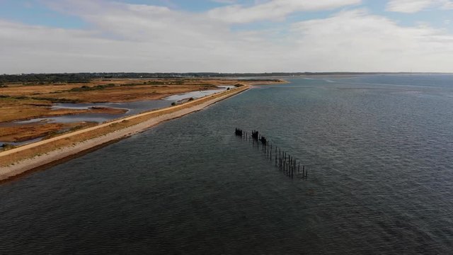 Aerial shot along the Lymington foreshore in Hampshire