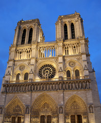 Basilica of Notre Dame in Paris France by night