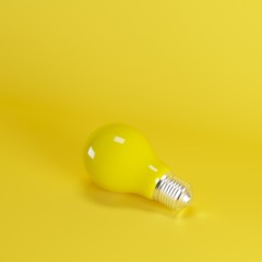 Yellow  Lightbulb  on yellow background. minimal idea concept.