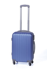 One blue suitcase for travel or blue luggage, blue baggage isolated stand alone on white background with clipping path.