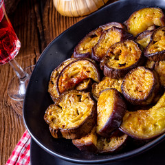 Melitzanes Tiganites - fried aubergines in the Greek style.
