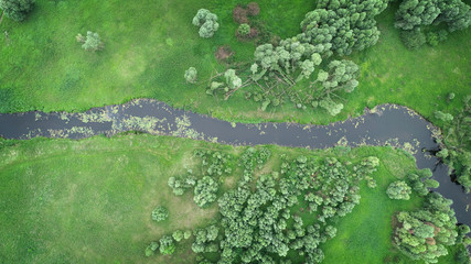 Obraz premium Aerial landscape from the drone - natural river