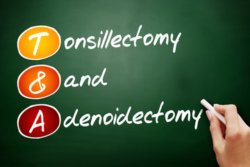 T&A - Tonsillectomy and Adenoidectomy acronym, concept on blackboard