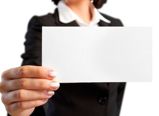 Closeup of a Businesswoman Showing a Blank Business Card