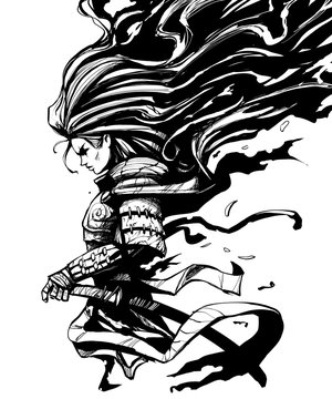 samurai woman with long hair