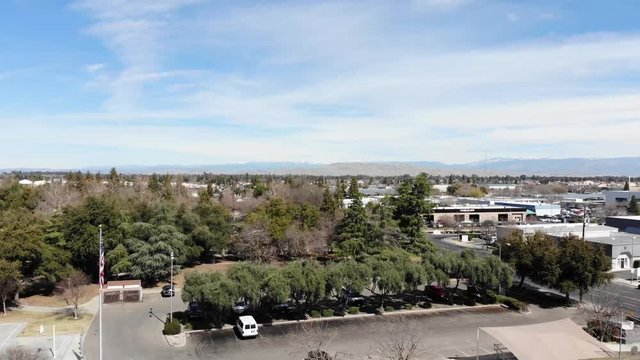 Beautiful aerial drone shot of a suburban Park in Clovis California.