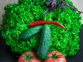 Fresh vegetables on a dark background.