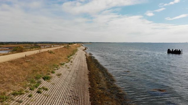 Aerial shot along the Lymington foreshore in Hampshire