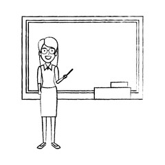 teacher woman with pointer and chalkboard