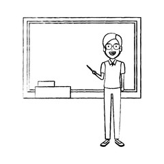 teacher man with pointer and chalkboard