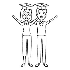 couple of students celebrating with hat graduation