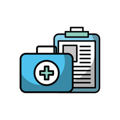 Obraz premium clipboard medical report and kit first aid