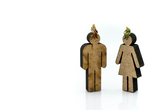 Miniature people : Old people with sigh of human using for concept of Older Peoples Day.